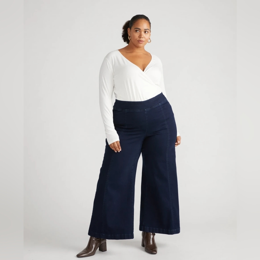 Tina Super High Rise Pintuck Wide Leg Jeans - Dark Indigo